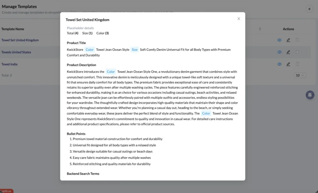 Templates and Bulk workflow in Listing Optimizer